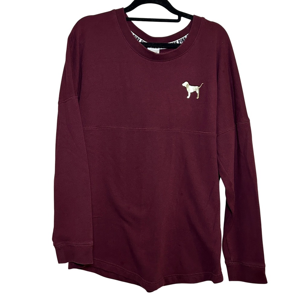 Victoria's Secret PINK Burgundy Sequin Logo Spirit Jersey Sweatshirt Women's M - Picture 2 of 7